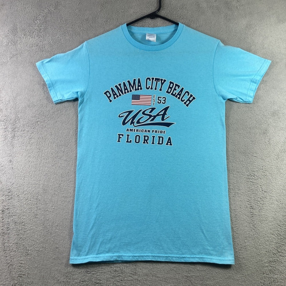 Vintage Panama City Beach Shirt Adult Small Blue Graphic Tee Florida Souvenir